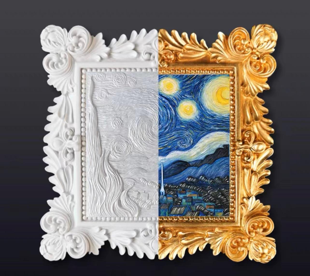 World artist collection [Inspired by Artist Vincent Van Goh]: Painting starry night/ sunflower (20x20cm) in 3D plaster kit